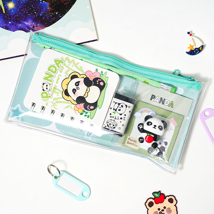 Panda Student Stationery Set: Gel Pen, Eraser, Sharpener & Ruler