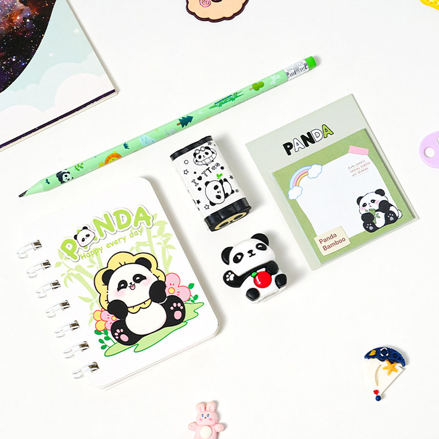 Panda Student Stationery Set: Gel Pen, Eraser, Sharpener & Ruler