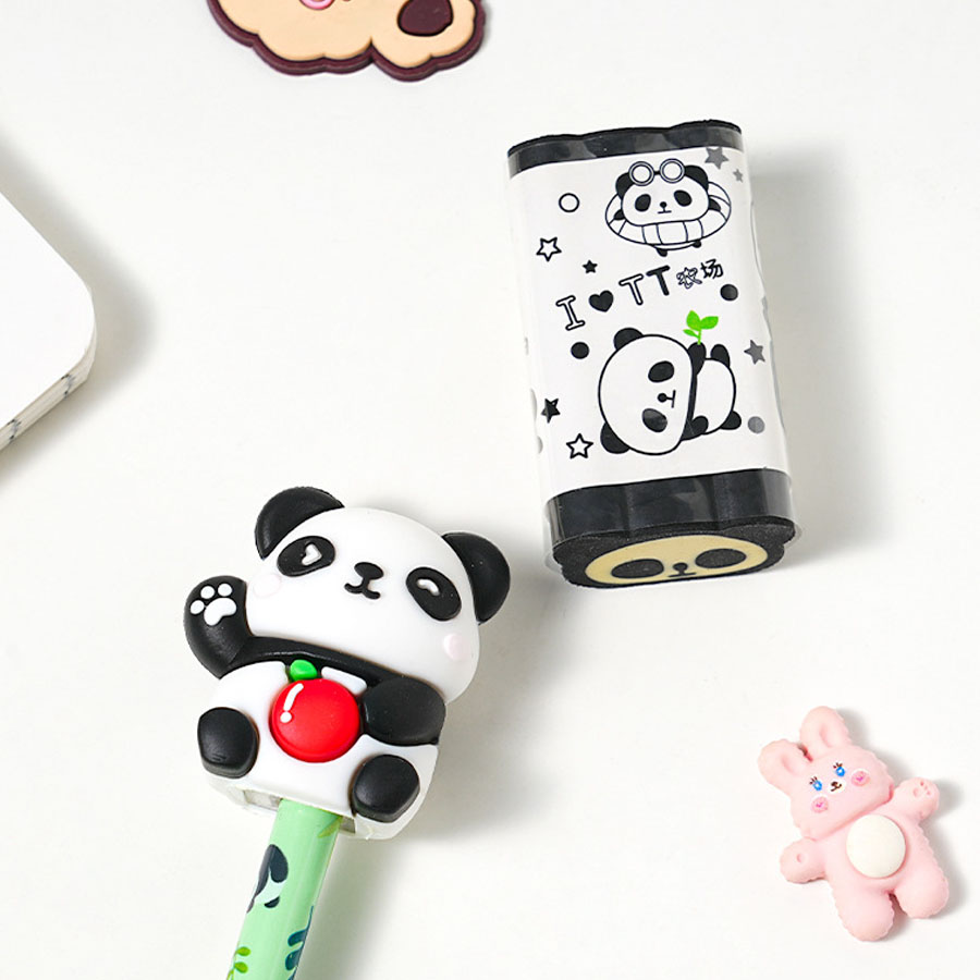 Panda Student Stationery Set: Gel Pen, Eraser, Sharpener & Ruler