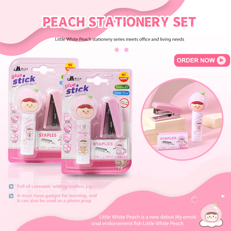 White peach figurine, solid glue figurine, stapler set kit