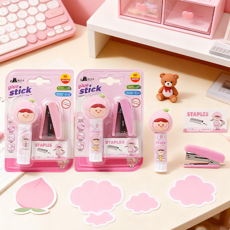 White peach figurine, solid glue figurine, stapler set kit