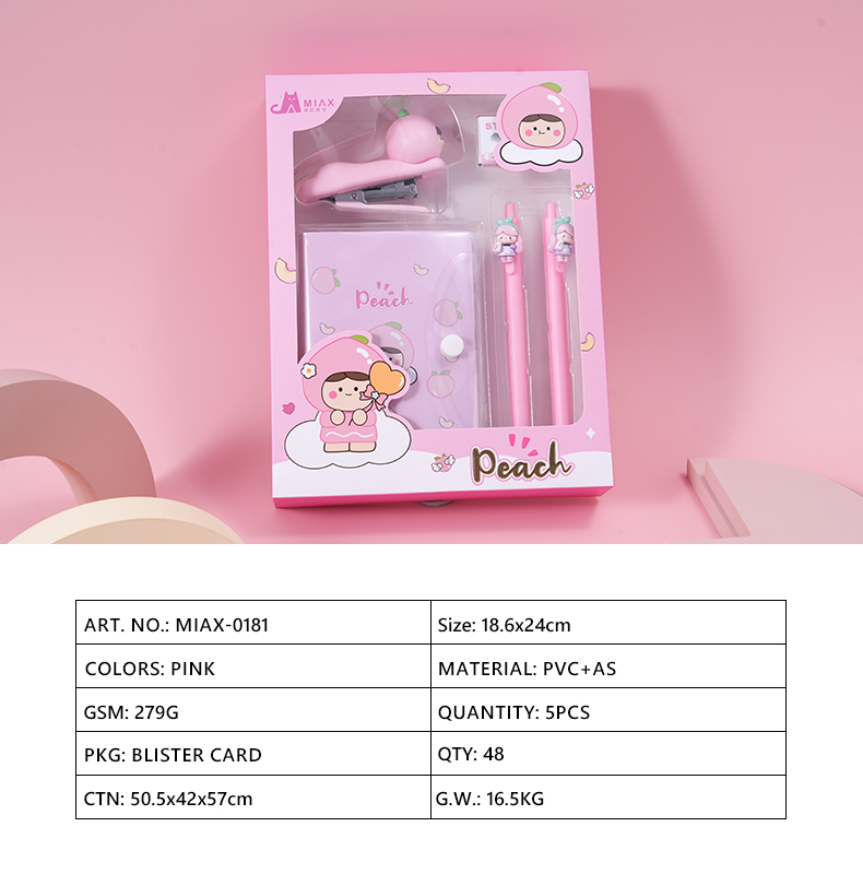 White Peach Stapler Stationery Set