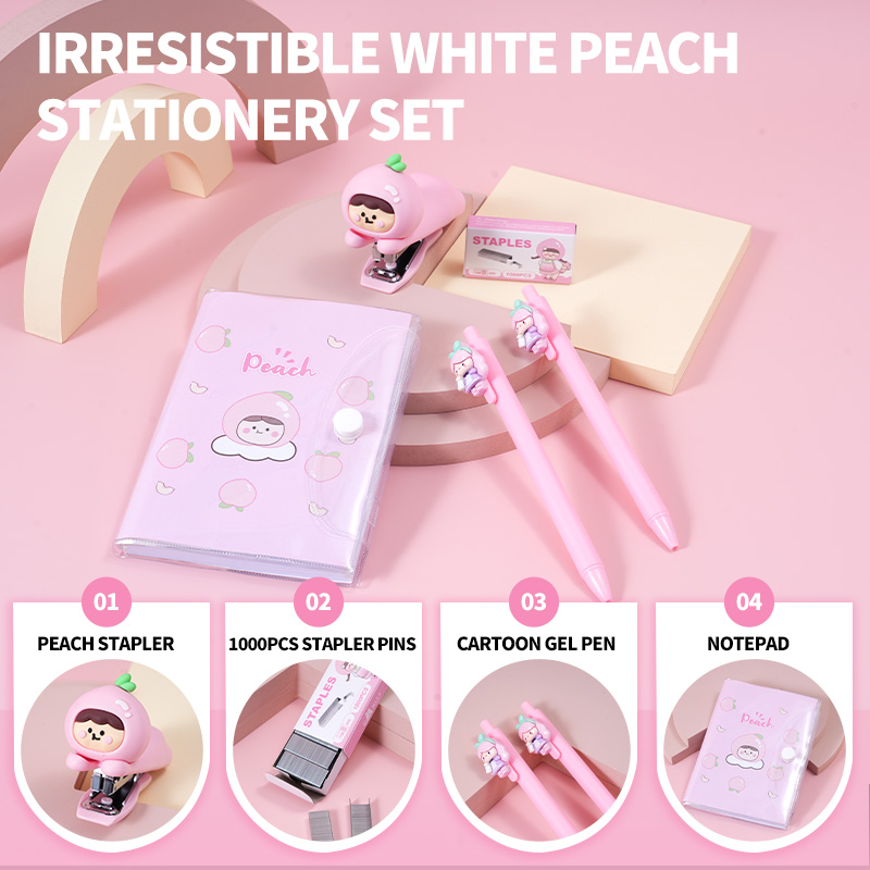 White Peach Stapler Stationery Set