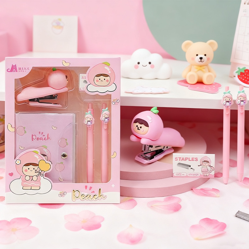 White Peach Stapler Stationery Set