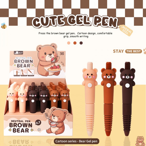 The three-color teddy bear presses the pen