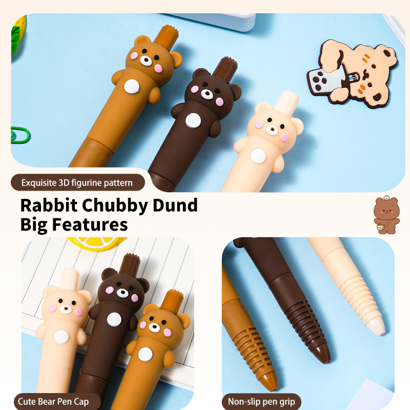 The three-color teddy bear presses the pen