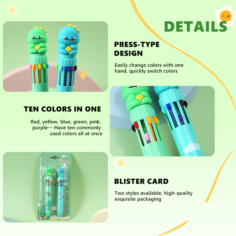 Small Dinosaur Colorful Pen Set （2 Pens in One Card Case）
