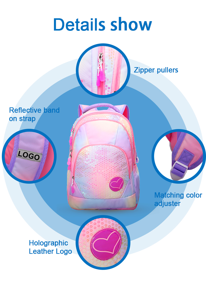 PINK SEQUIN FABRIC KIDS BACKPACK FOR GIRLS