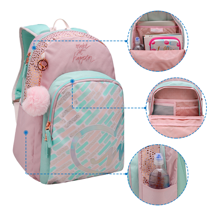 KIDS BACK TO SCHOOL BACKPACK WITH PUFFY BALL FOR GIRLS