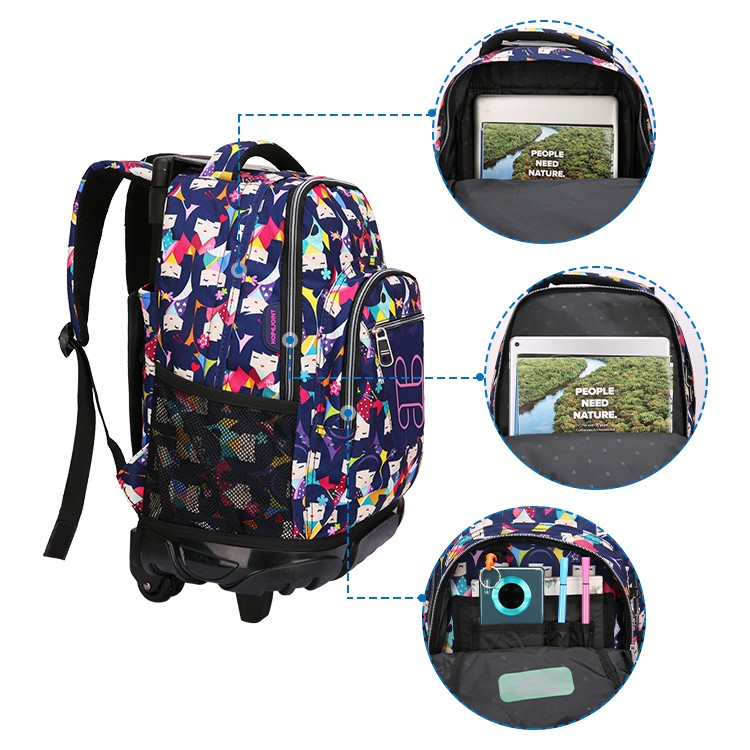 KIDS SCHOOL TROLLEY BACKPACK WITH ALL OVER PRINTIGN