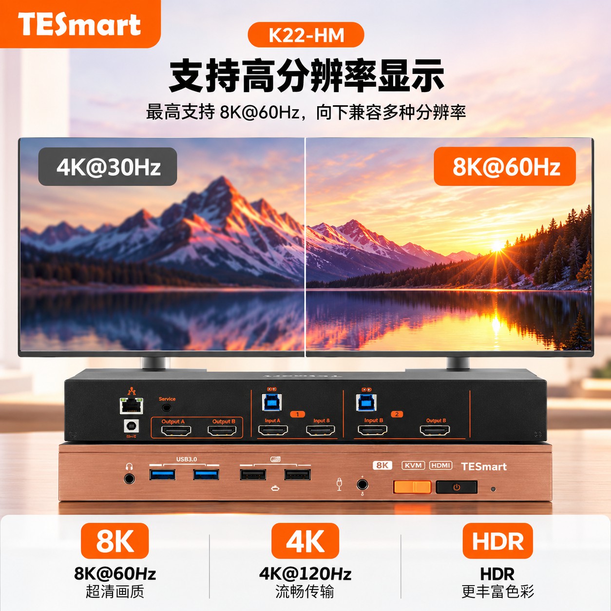 HDMI2.1双屏8K双电脑KVM切换器2进2出｜TESmart线下专供