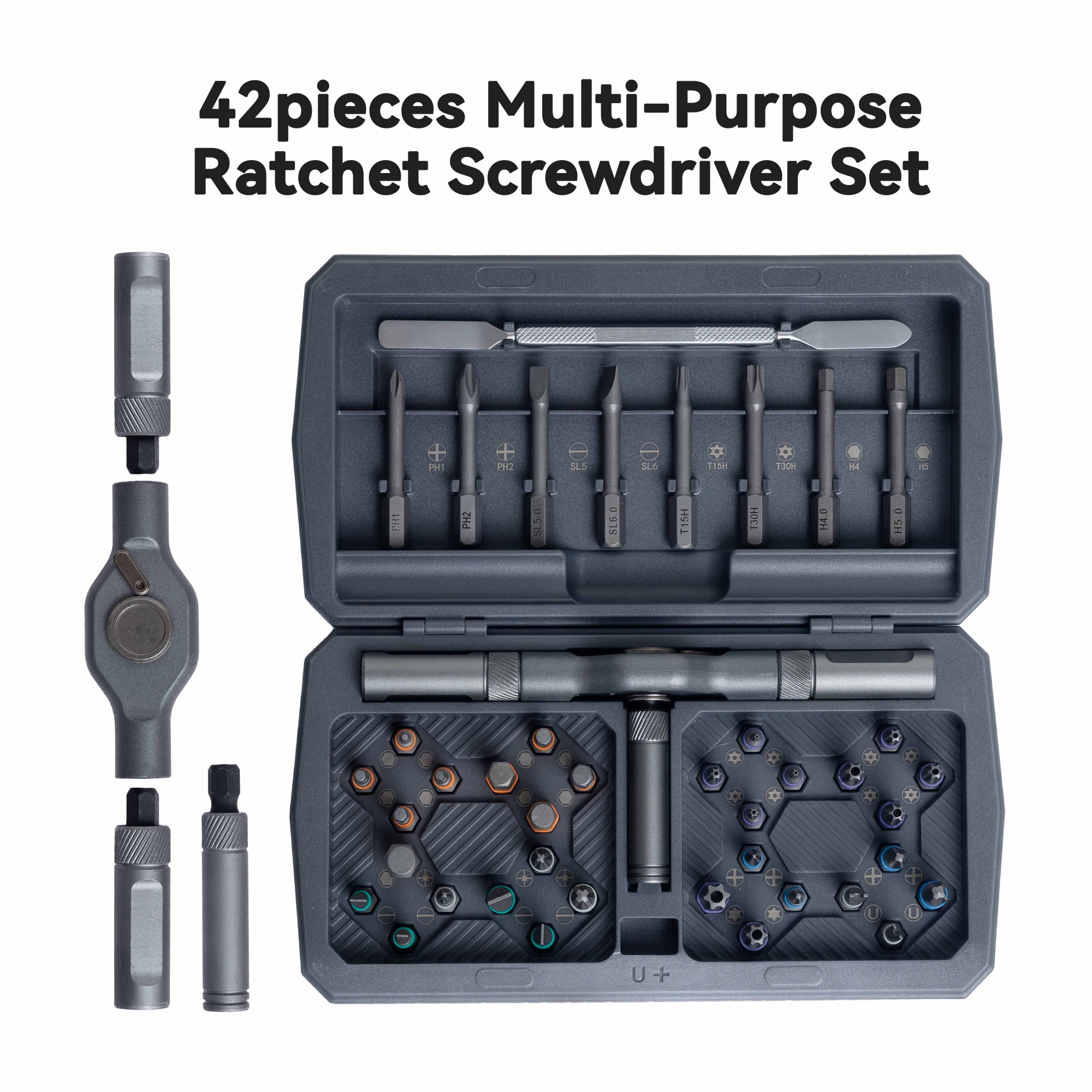 2025 new model 42 in 1 magnetic screwdriver set, DIY ratchet screwdriver set, multi position magnetic drive set with detachable ratchet handle, portable compact repair kit