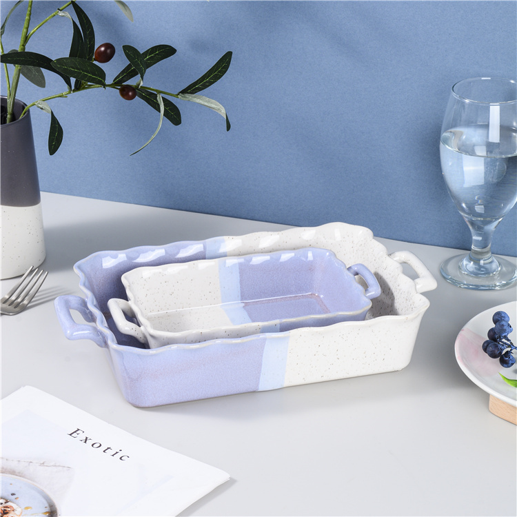 Blue double-ear baking tray ceramic plate