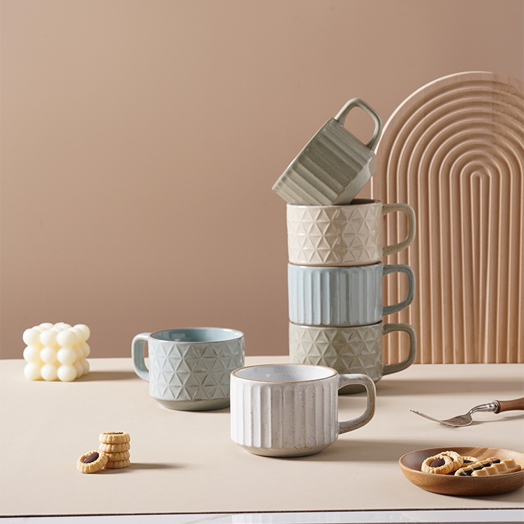 Ceramic material embossed colored cup