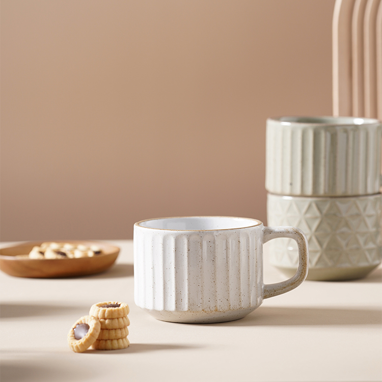Ceramic material embossed colored cup