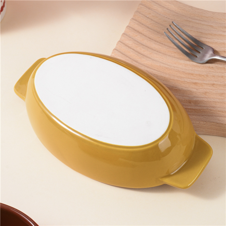 Ceramic red and yellow double-ear oval plate