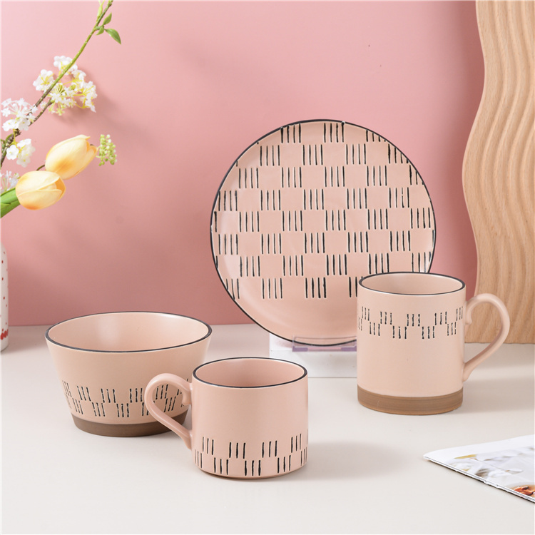 Pink ceramic tableware set