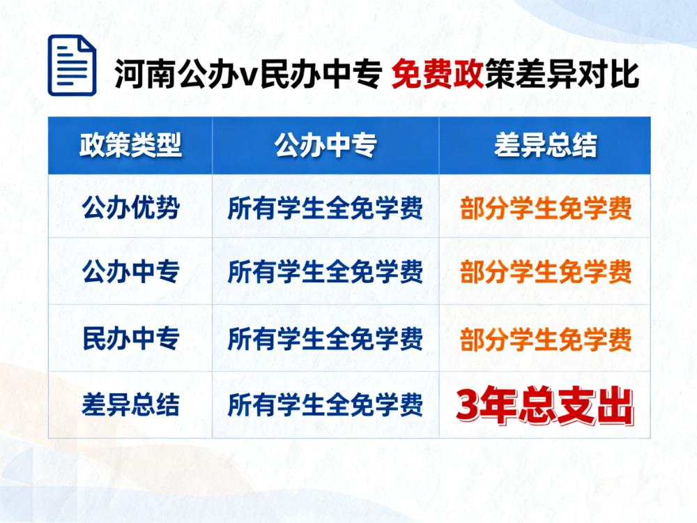 河南公办 vs 民办中专：免费政...