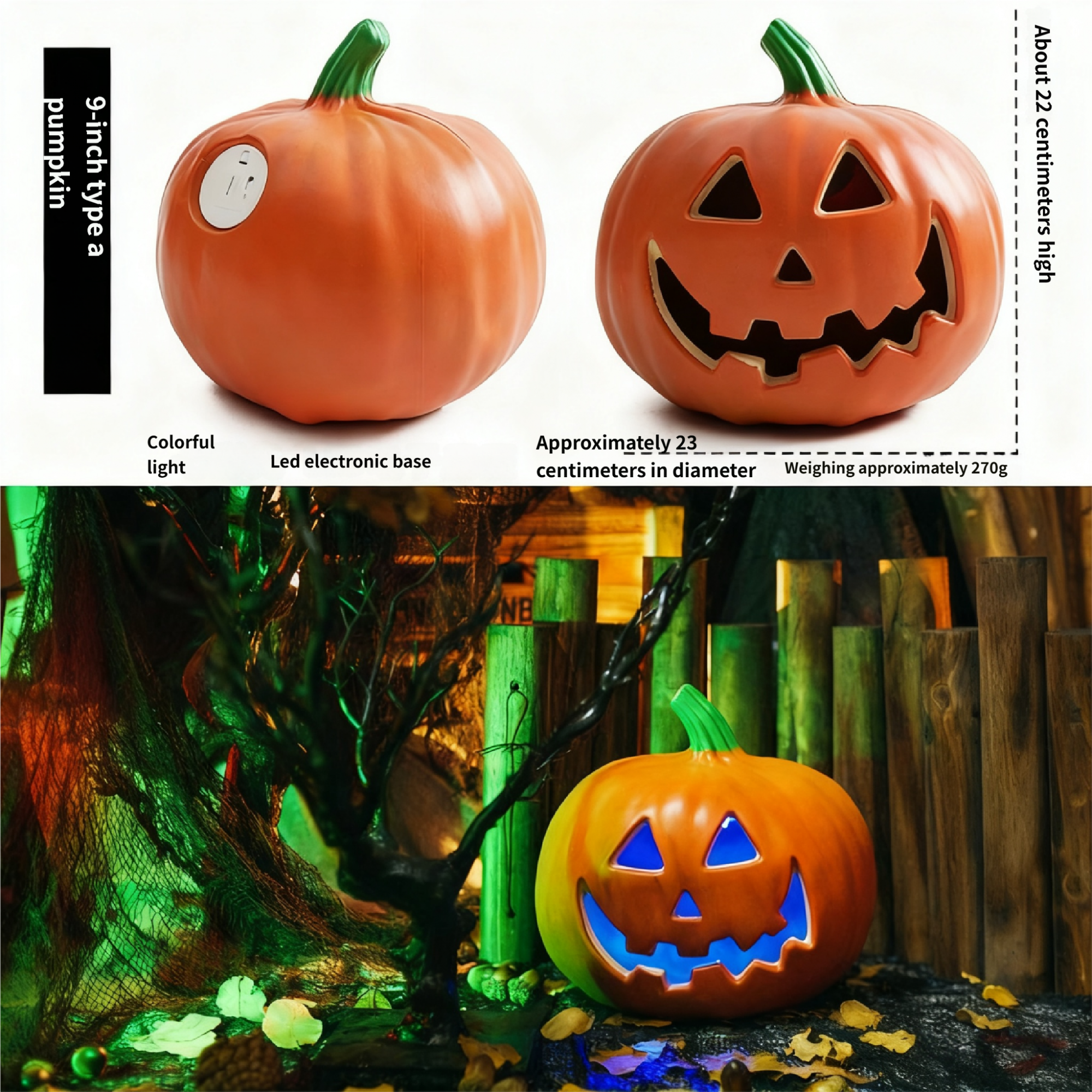 Halloween pumpkin lantern hollowed-out LED light-up decorative prop figurine