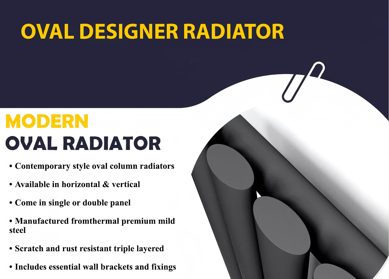 HUICHUAN Black Single Horizontal Designer Column Oval Panel Radiator