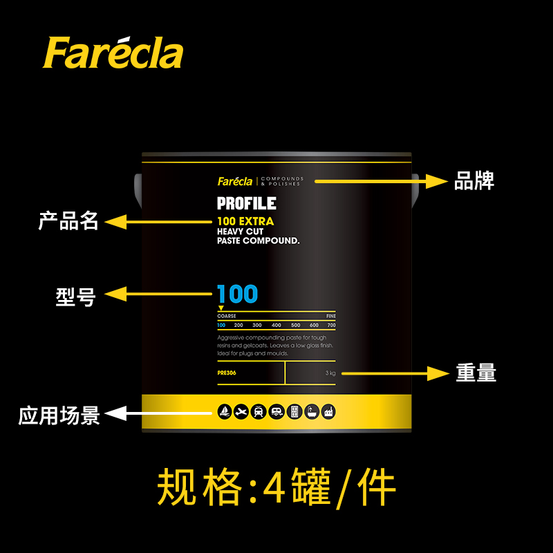 G3英国原装进口Farecla Profile 100 工业研磨蜡/超重型切削/超粗膏状研磨蜡/高研磨蜡/严重划痕/橘皮纹/液体砂纸