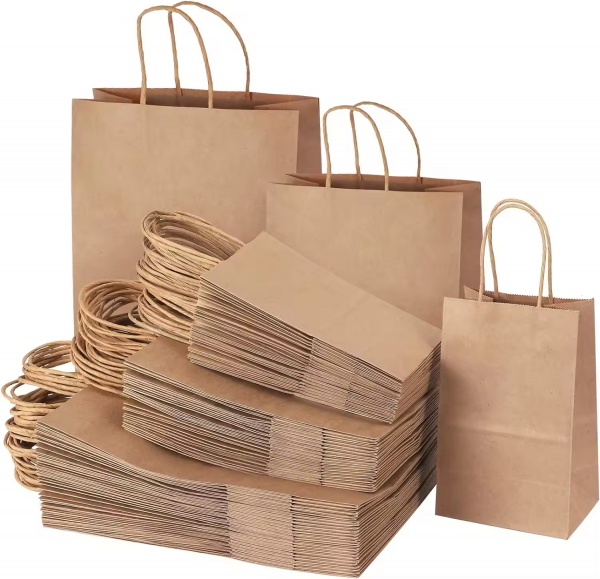 White Brown Eco-Friendly Kraft Paper Twisted Handle Custom Logo Shopping Carrier Bag with Printed