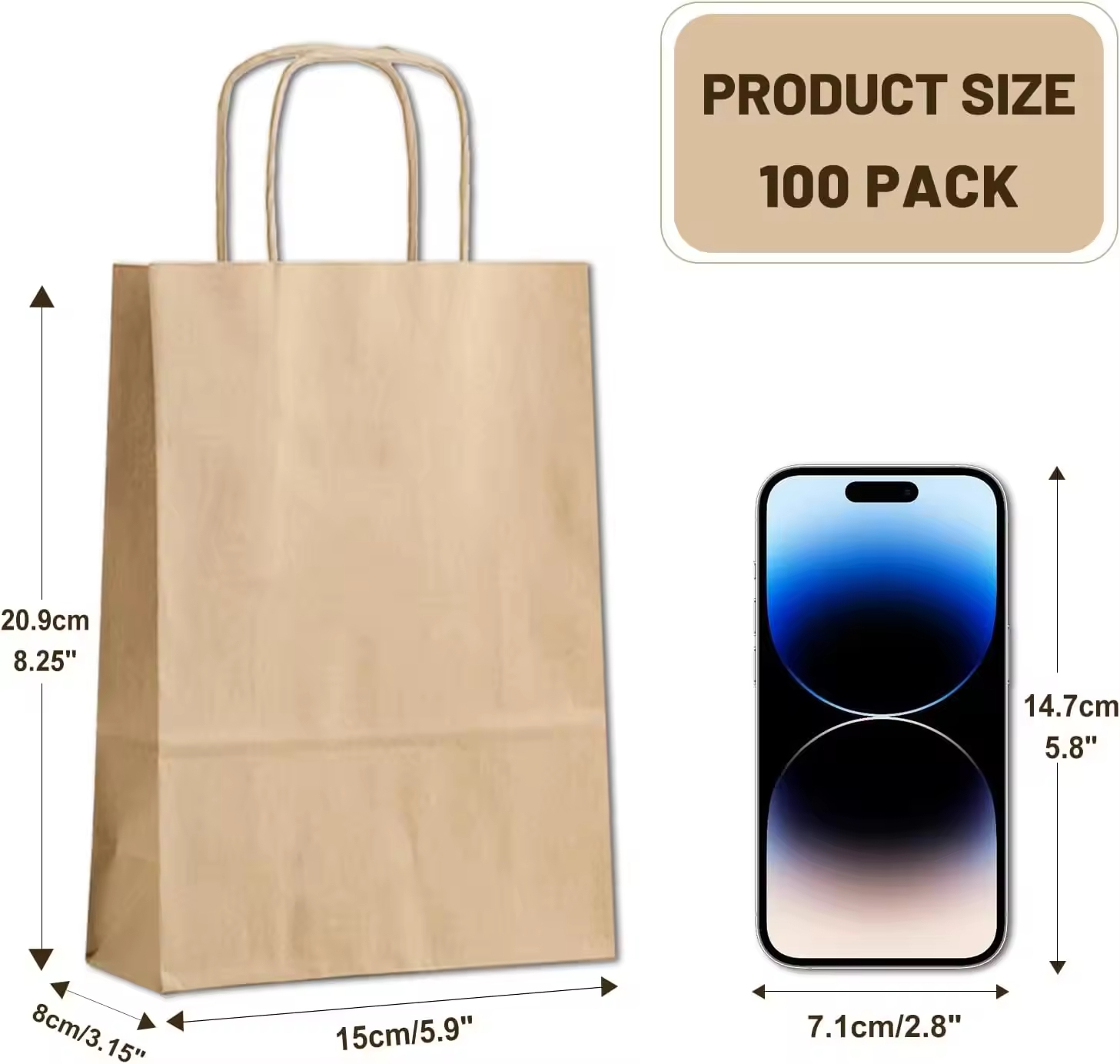 White Brown Eco-Friendly Kraft Paper Twisted Handle Custom Logo Shopping Carrier Bag with Printed