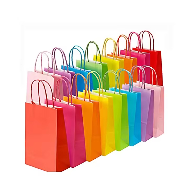 Custom Printed Multi-Color Kraft Paper Bag for Children's Festivals Packaging Shoes Candles Photo Frames Food Use Shopping Tote