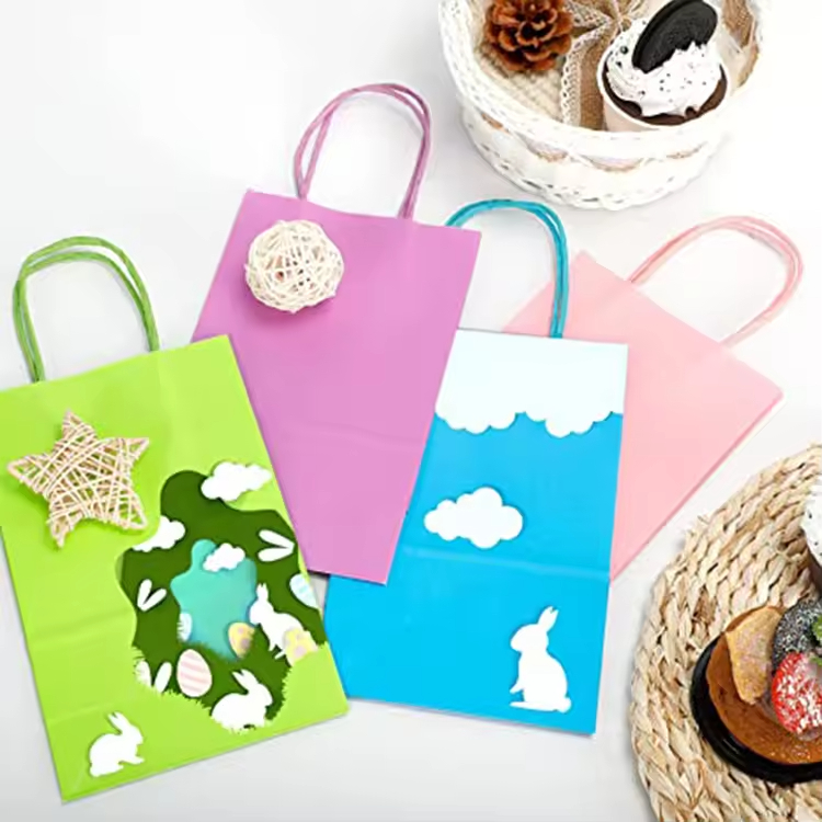 Custom Printed Multi-Color Kraft Paper Bag for Children's Festivals Packaging Shoes Candles Photo Frames Food Use Shopping Tote