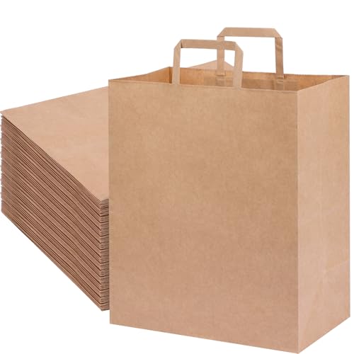 Paper Grocery Bags Brown Large Kraft Paper Bags with Handles Bulk for Grocery, Shopping, Retail, Small Business, Birthday Wedding Party Favor, Merchandise