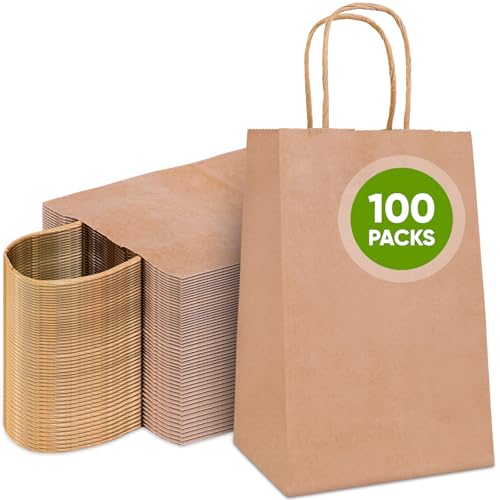 Brown Paper Bags, Kraft Brown Paper Bags With Handles, Recycled Small Gift Bag With Handles, Ideal For Shopping Retail Grocery