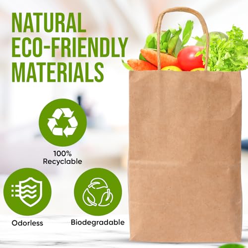 Brown Paper Bags, Kraft Brown Paper Bags With Handles, Recycled Small Gift Bag With Handles, Ideal For Shopping Retail Grocery