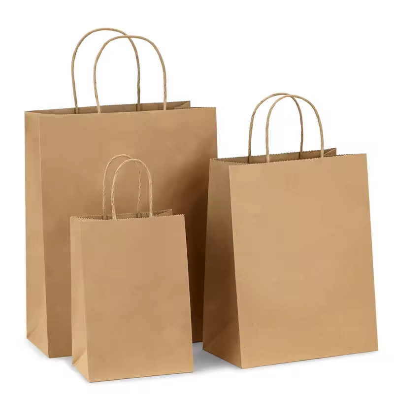 Eco Reusable Hard Extra Large Fast Food Packaging Takeaway Apple Custom Logo Twisted Handle Kraft Paper Bag