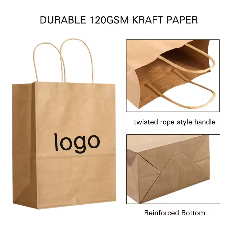 Factory Wholesale Custom Printed Your Own Logo White Brown Kraft Gift Craft Shopping Paper Bag With Handles