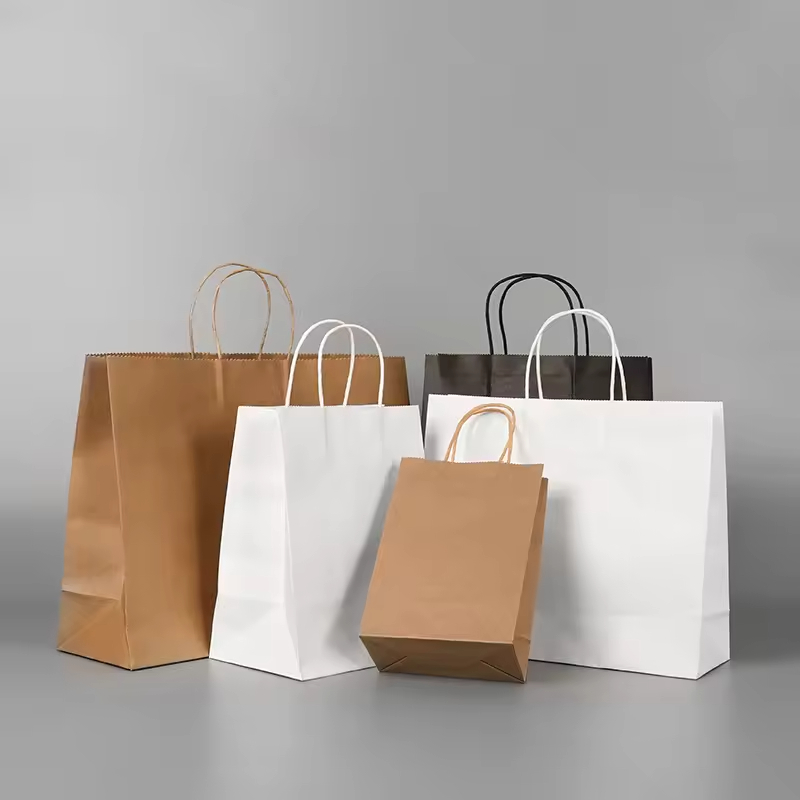 Wholesale Custom Brown Kraft Disposable Paper Bag With Handle for Food Packaging Advertising Paper Bag