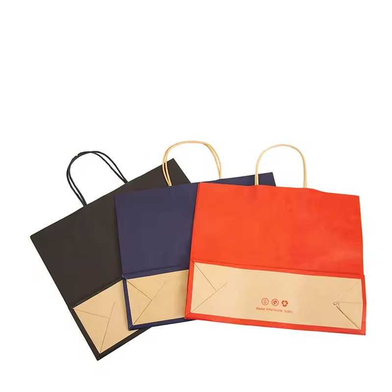 Recyclable Kraft Paper Bag With Your Own Logo,Custom Shopping Paper Bag for Food With Handle