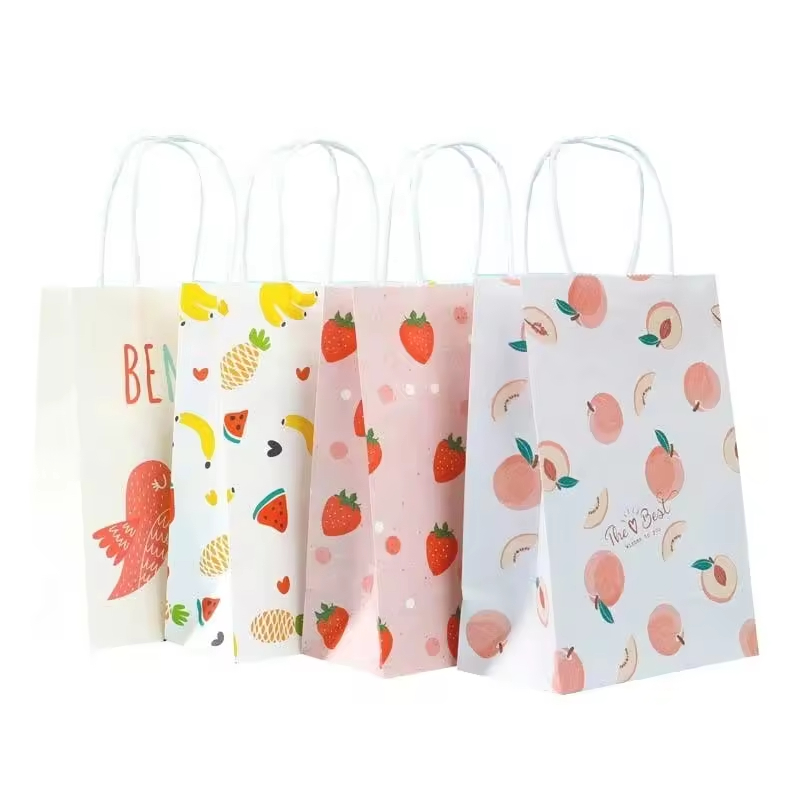 Recyclable Kraft Paper Bag With Your Own Logo,Custom Shopping Paper Bag for Food With Handle