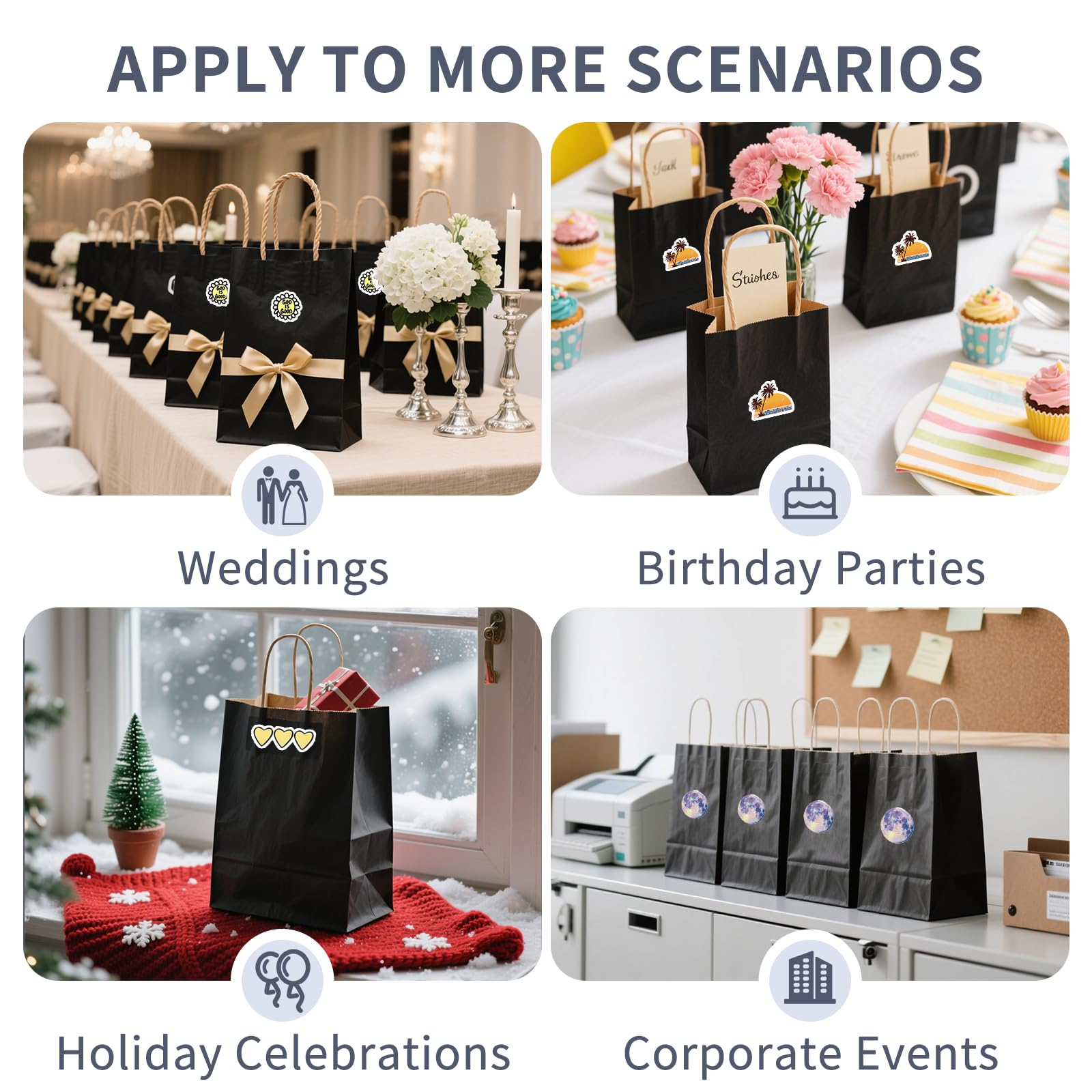 Gift Bag Bulk,Kraft Paper Bags with Handles, Shopping, Wedding, Party Favor, Merchandise, Retail, Black Paper Sacks-with 50 stylish stickers
