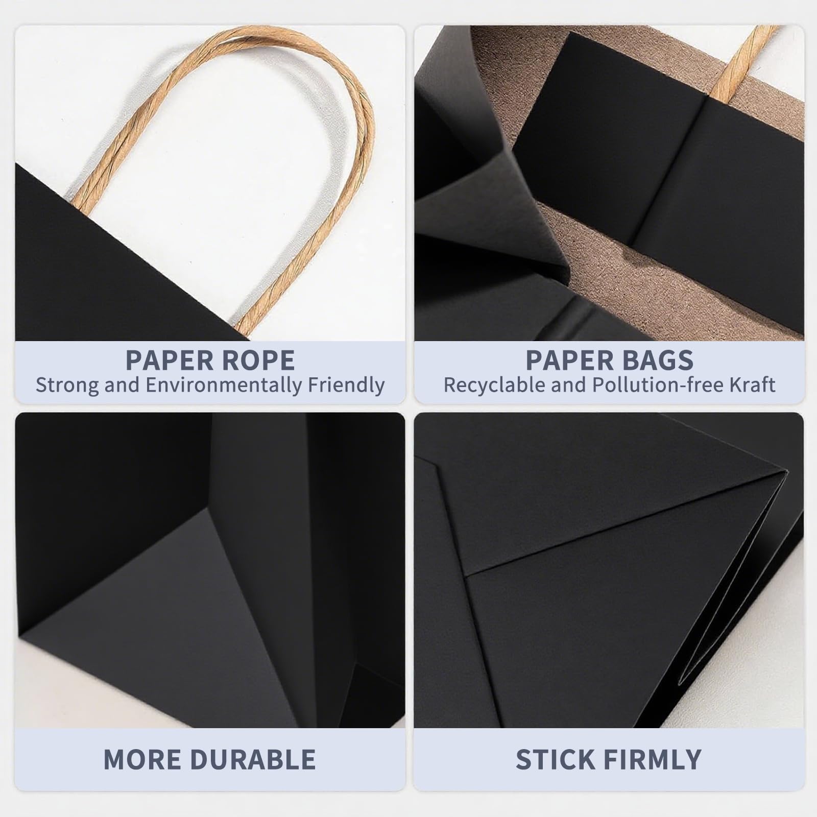 Gift Bag Bulk,Kraft Paper Bags with Handles, Shopping, Wedding, Party Favor, Merchandise, Retail, Black Paper Sacks-with 50 stylish stickers