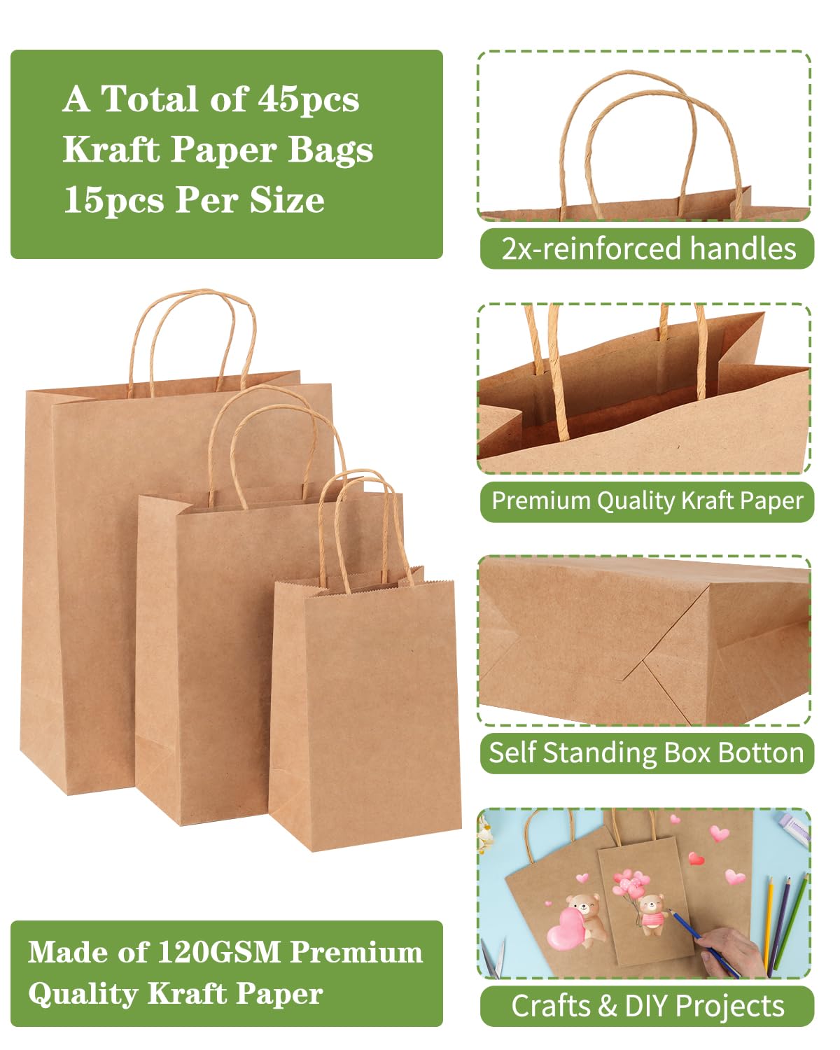 Brown Kraft Paper Bags with Handles - Bulk Assorted Sizes for Retail, Takeout, Bakery & Party Favors | Durable Shopping & Gift Bags for Merchandise, Small Business & Hospitality