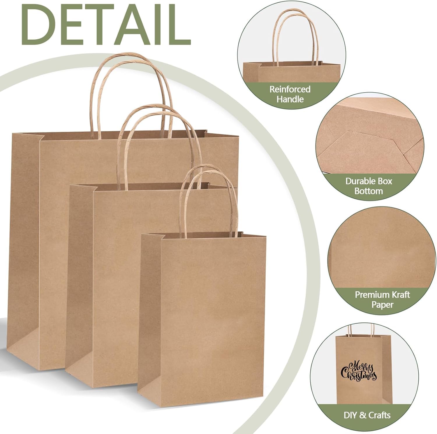 Brown Kraft Paper Bags with Handles - Bulk Assorted Sizes for Retail, Takeout, Bakery & Party Favors | Durable Shopping & Gift Bags for Merchandise, Small Business & Hospitality