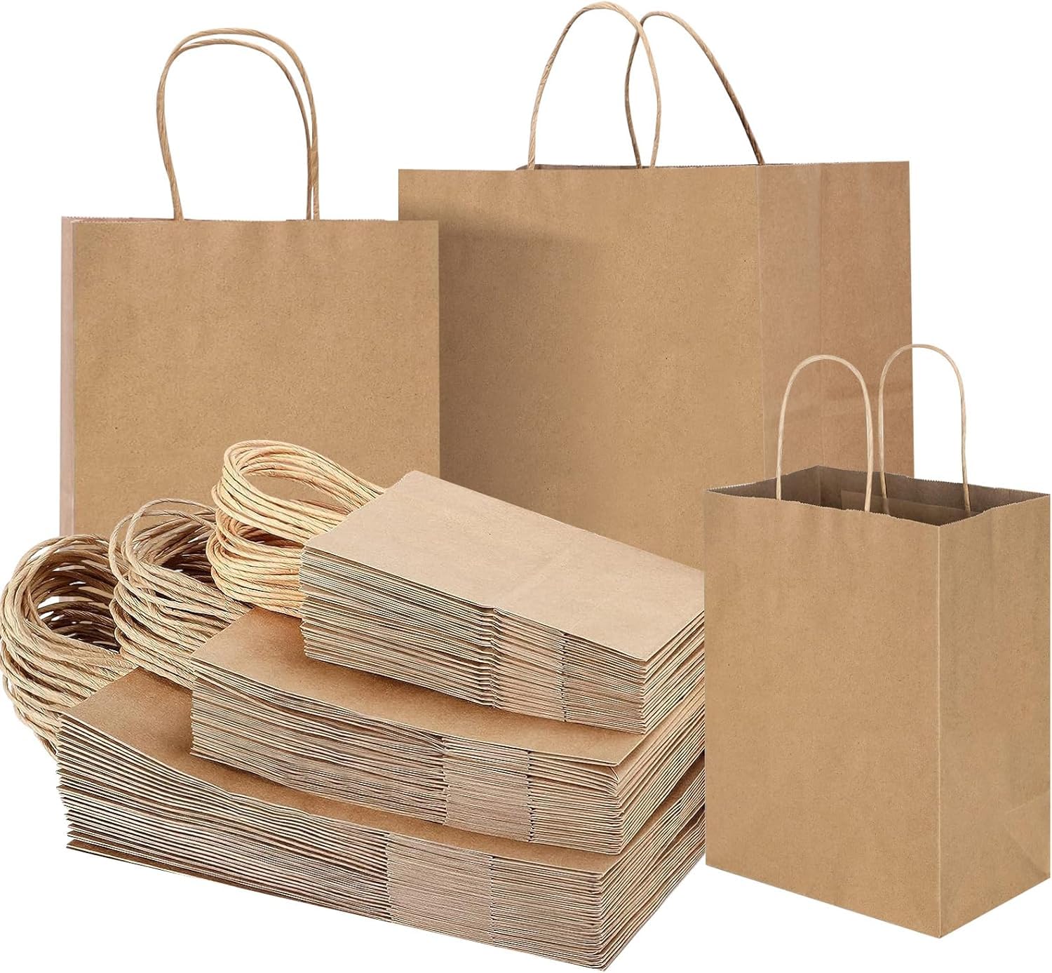 Brown Kraft Paper Bags with Handles - Bulk Assorted Sizes for Retail, Takeout, Bakery & Party Favors | Durable Shopping & Gift Bags for Merchandise, Small Business & Hospitality