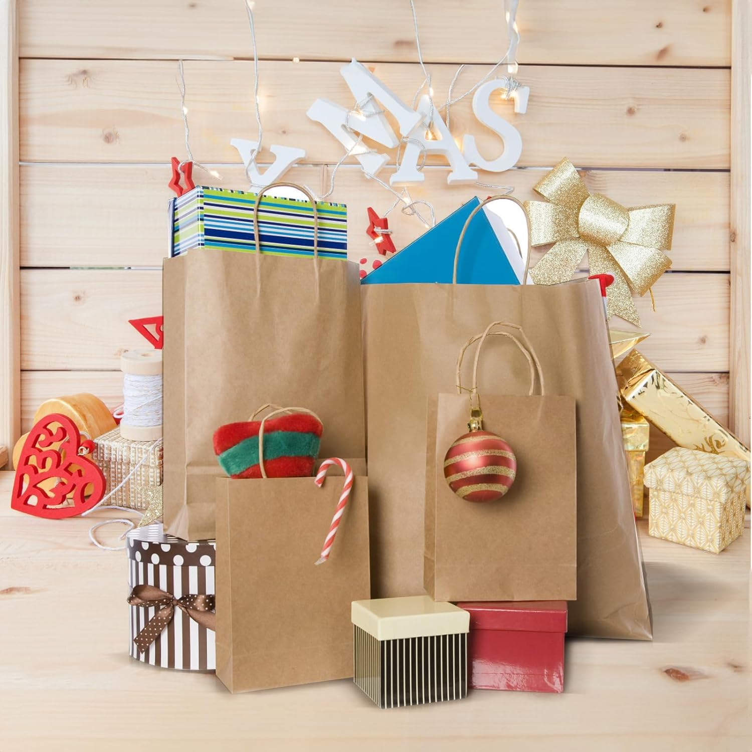 Brown Kraft Paper Bags with Handles - Bulk Assorted Sizes for Retail, Takeout, Bakery & Party Favors | Durable Shopping & Gift Bags for Merchandise, Small Business & Hospitality