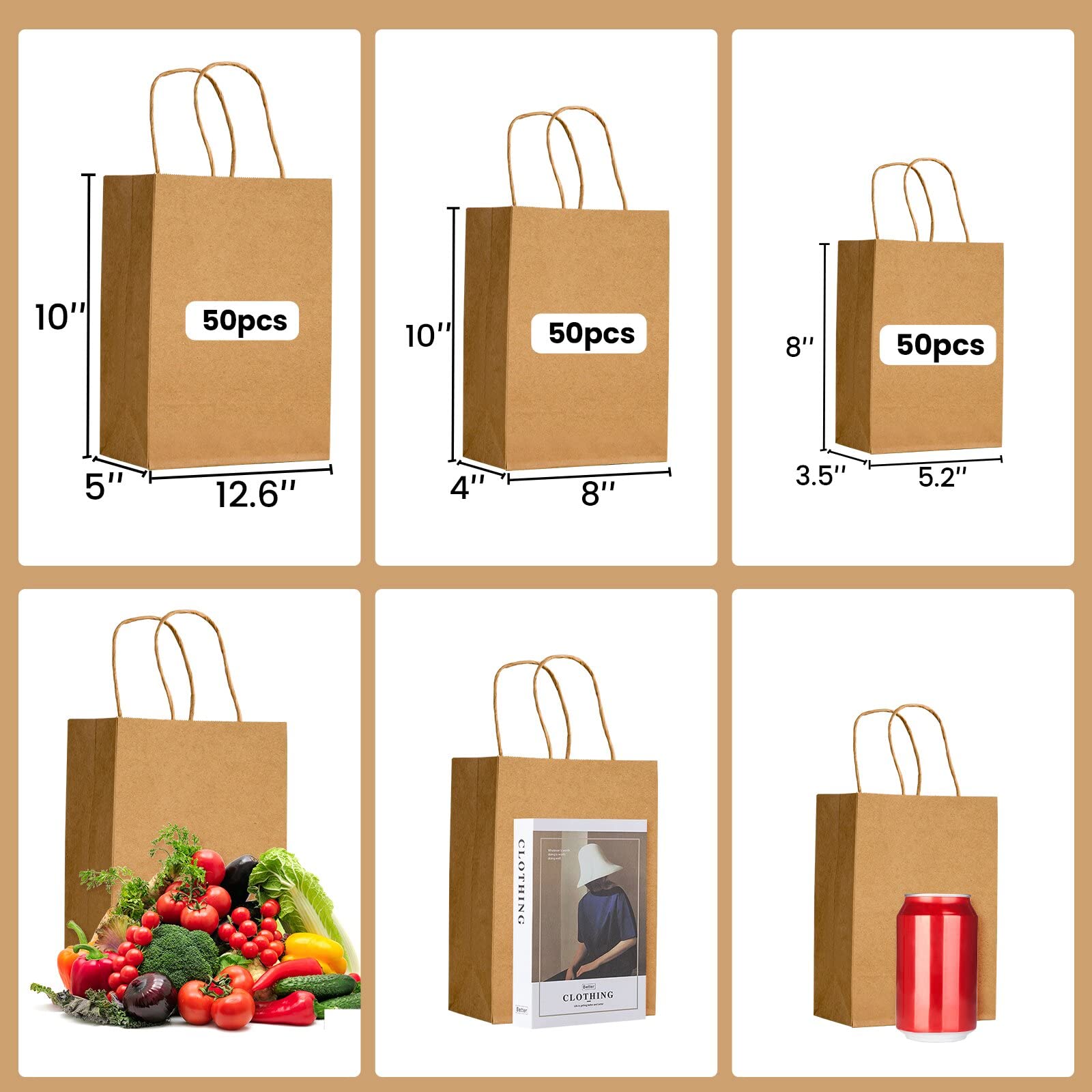 Brown Kraft Paper Bags with Handles - Mixed Size Gift Bags