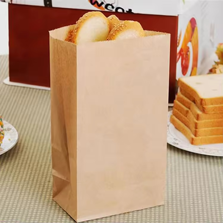 Free Custom Logo Printing Size Kraft Paper Food Carrier Bag for Restaurant