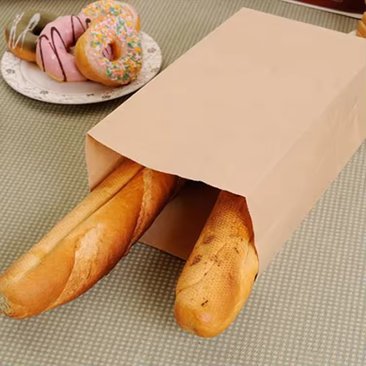 Free Custom Logo Printing Size Kraft Paper Food Carrier Bag for Restaurant