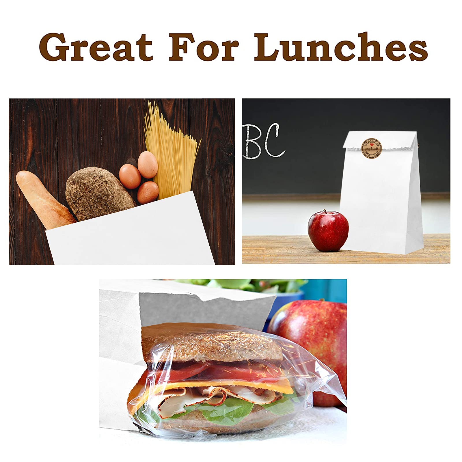 Paper Lunch Bags Large White Lunch Bags Kraft White Paper Bags White Lunch Sacks Strong for Small Business