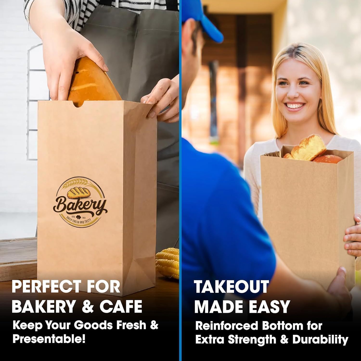 Kraft Paper Durable Bags for Groceries, Grocery Bags Durable Paper Barrel, Takeout, Retail, Bread Bags, or Thank you Bag