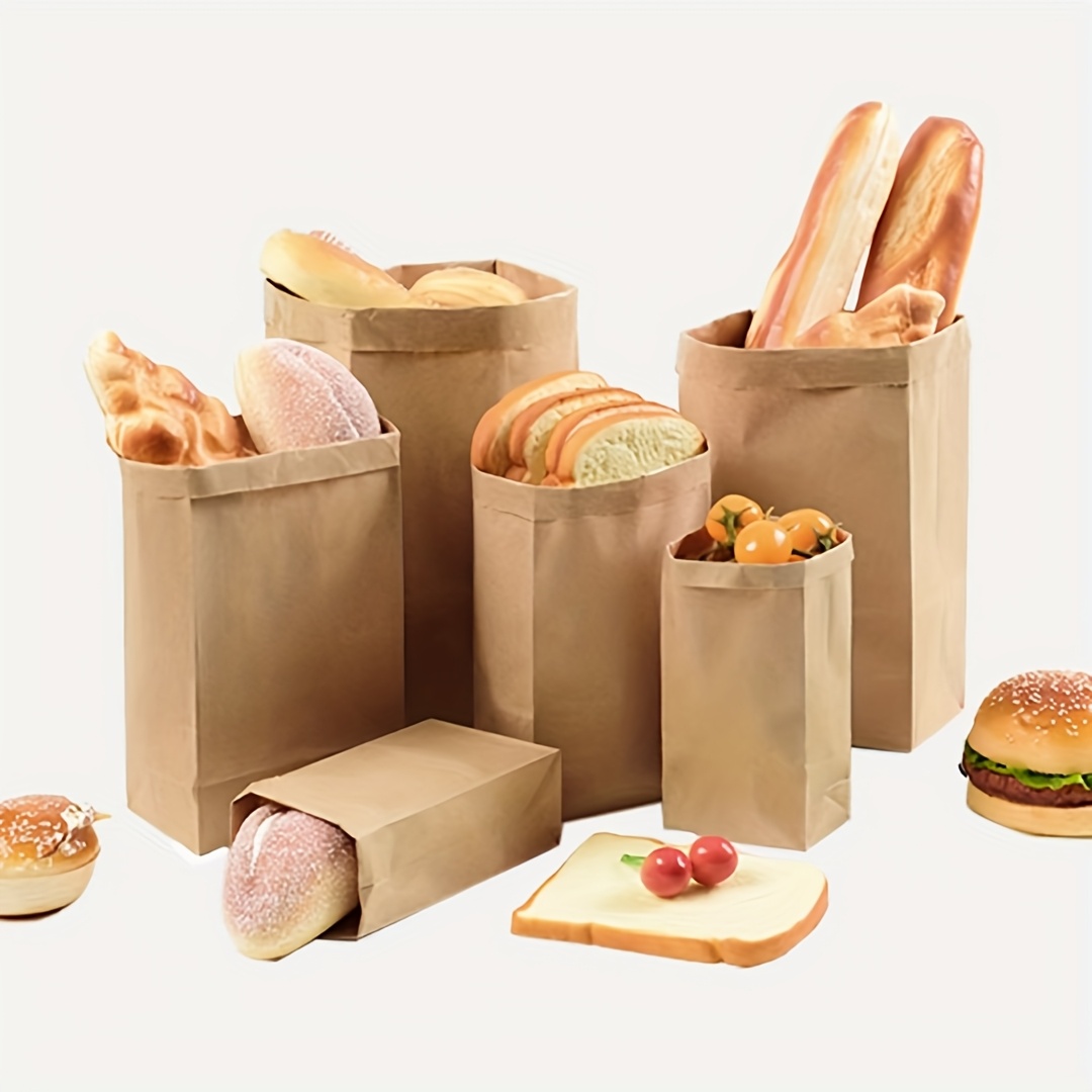 Disposable Foldable Brown Kraft Paper Bags, Suitable for Fast Food Restaurants, Coffee Shops, Supermarkets, Small, Medium, Large Sizes