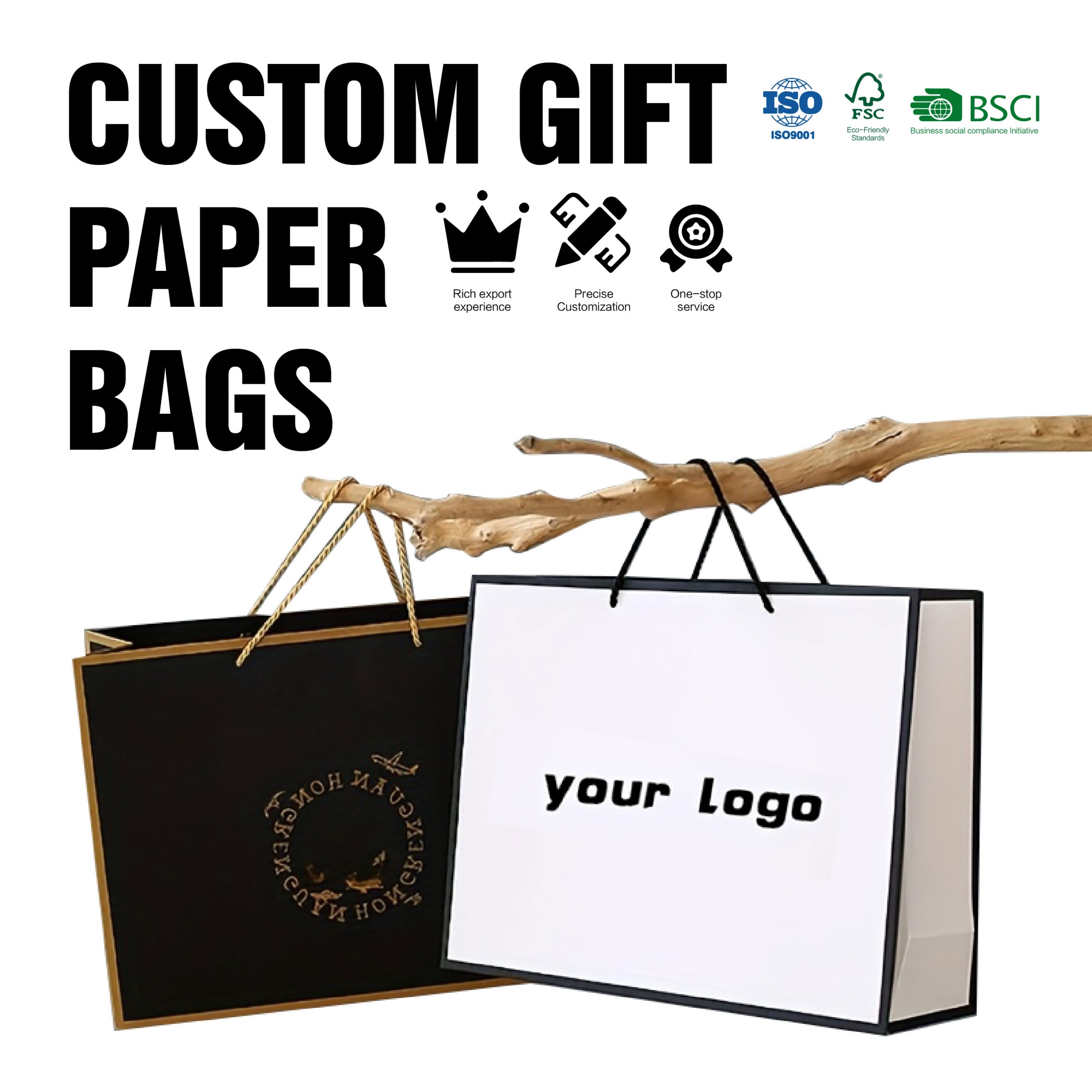 Directly Supplied Personalized Eco-Friendly Craft Cosmetic Gift Shopping Paper Bags with Logos